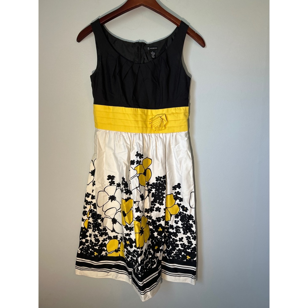 New Directions Floral Dress Party Cocktail‎ Sleeveless Black Yellow 6